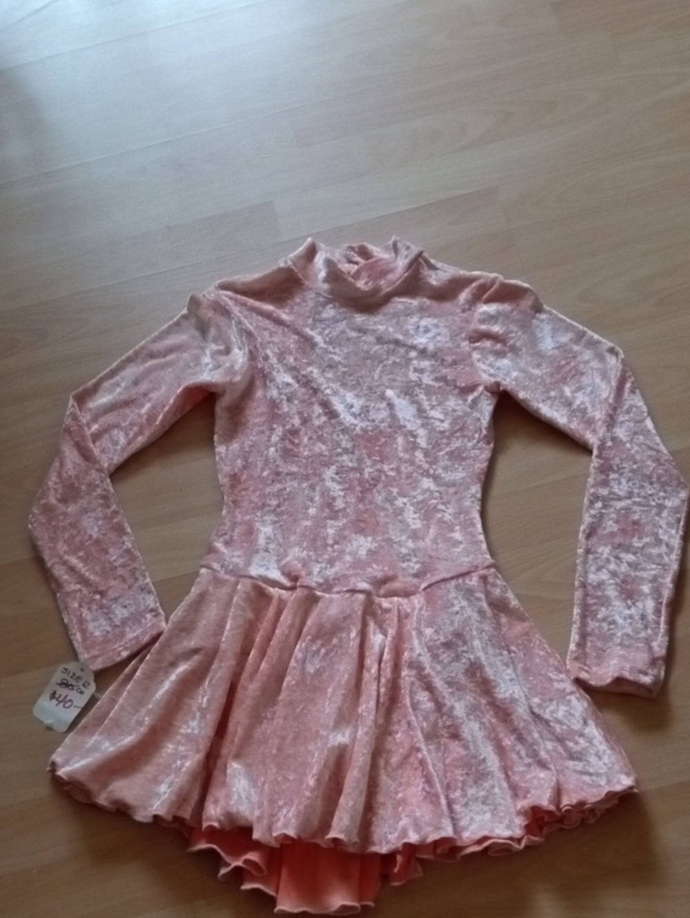 Kids Pink Velvet Long-Sleeve Dance Costume Skater Dress